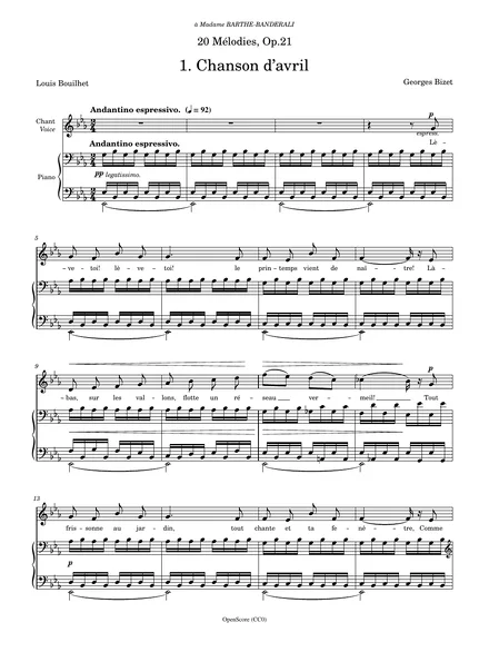 Première page de la partition Chanson d’avril