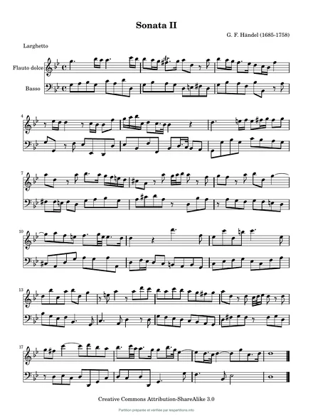 Première page de la partition Sonate II en sol mineur, HWV 360