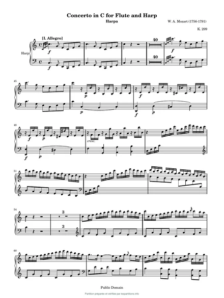 Première page de la partition Concerto pour flûte et harpe KV 299 — partie de harpe