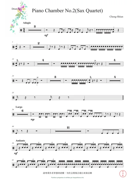 Première page de la partition Short Piece no 2 — partie de batterie