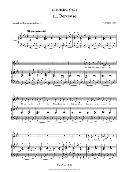 Première page de la partition Berceuse, op. 21 no 11