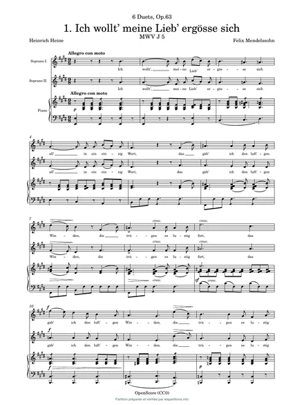 Première page de la partition Ich wollt’, meine Lieb’ ergösse sich, op. 63 no 1