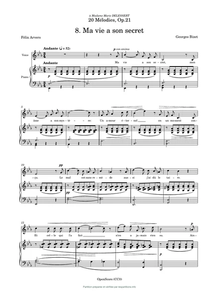 Première page de la partition Ma vie a son secret, op. 21 no 8