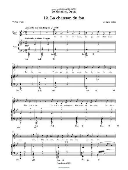 Première page de la partition La chanson du fou, op. 21 no 12