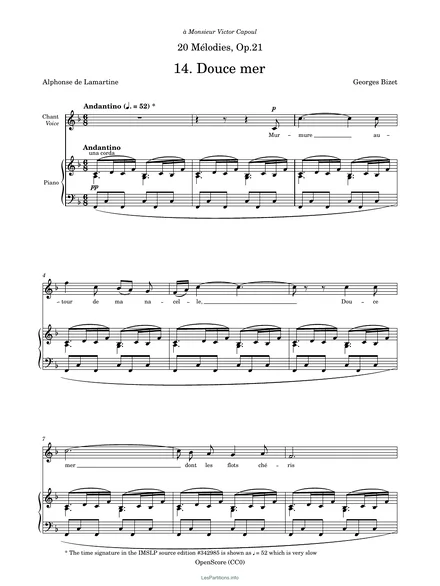 Première page de la partition Douce mer, op. 21 no 14