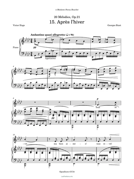 Première page de la partition Après l’hiver, op. 21 no 15