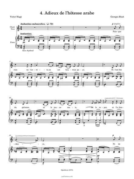Première page de la partition Adieux de l’hôtesse arabe, op. 21 no 4
