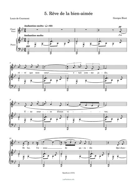 Première page de la partition Rêve de la bien-aimée, op. 21 no 5