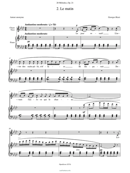 Première page de la partition Le matin, op. 21 no 2
