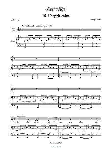 Première page de la partition L’esprit saint, op. 21 no 19
