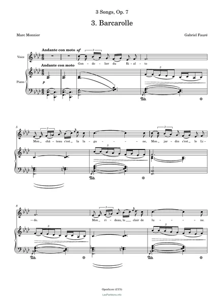 Première page de la partition Barcarolle, op. 7 no 3