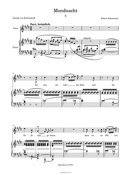 Première page de la partition Mondnacht, op. 39 no 5
