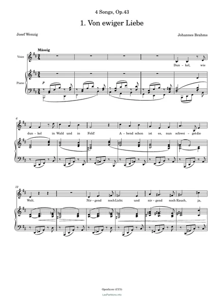 Première page de la partition Von ewiger Liebe, op. 43 no 1