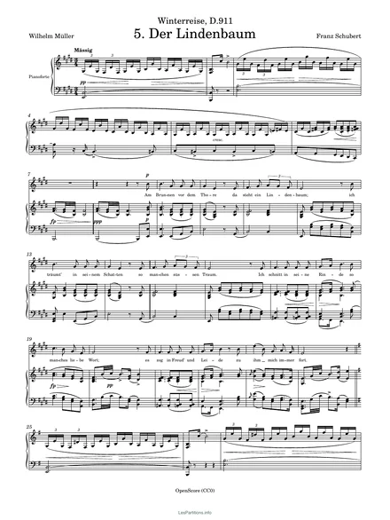 Première page de la partition Der Lindenbaum, D. 911 no 5