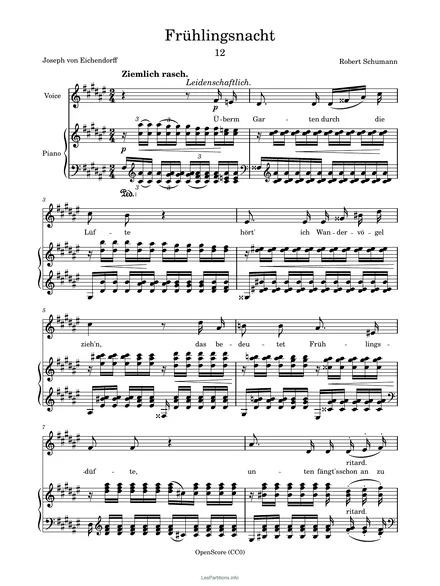 Première page de la partition Frühlingsnacht, op. 39 no 12