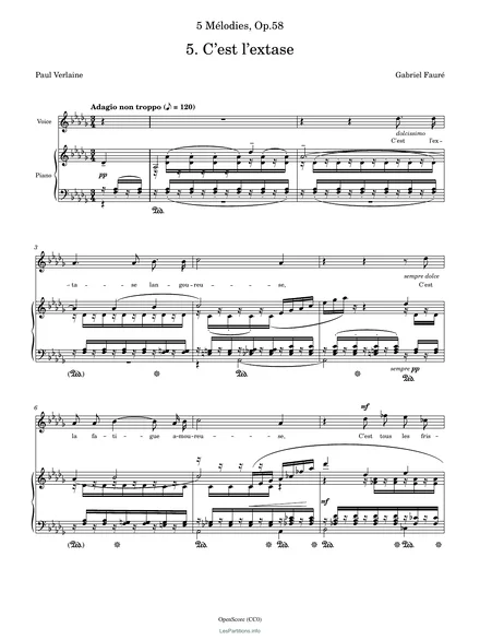 Première page de la partition C’est l’extase, op. 58 no 5