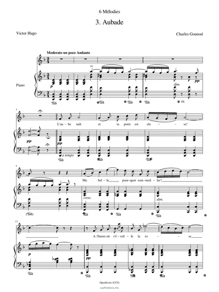 Première page de la partition Aubade, CG 330