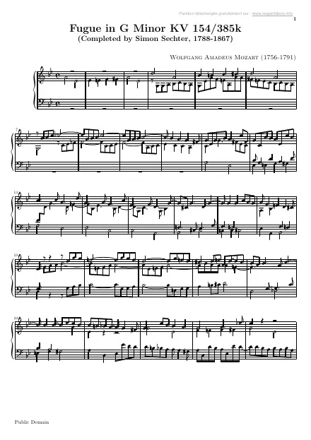 First page of Fugue en Sol mineur KV 154/385k