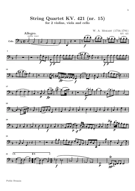 First page of Quatuor n°15 en Ré mineur KV 421