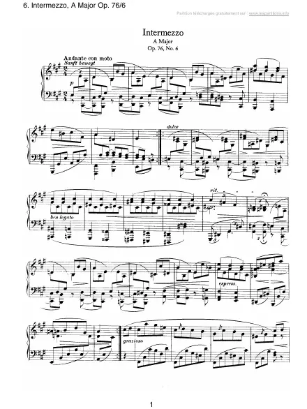 First page of Intermezzo en La majeur Op. 76-6