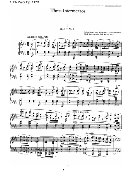 First page of Intermezzo en Mib majeur Op. 117-1