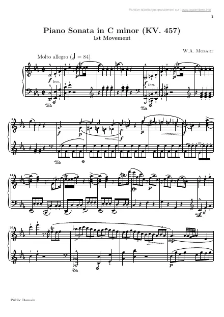 Première page de la partition Sonate n°18 en Do mineur KV457 - 1er mouvement