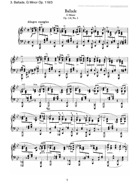 First page of Ballade en Sol mineur Op. 118-3