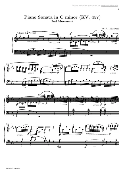 First page of Sonate n°18 en Do mineur KV457 - 2e mouvement