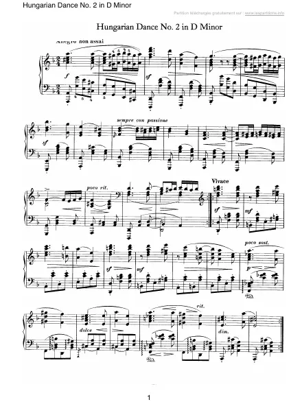 First page of Hungarian Dance No. 2 in D Minor