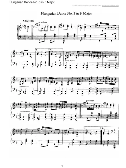 First page of Hungarian Dance No. 3 in F Major