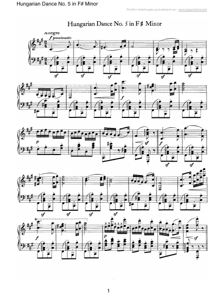 First page of Hungarian Dance No. 5 in F# Minor
