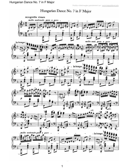 First page of Hungarian Dance No. 7 in F Major