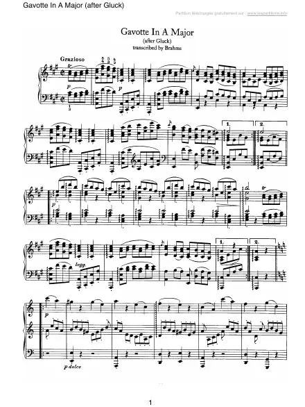 First page of Gavotte In A Major (after Gluck) 