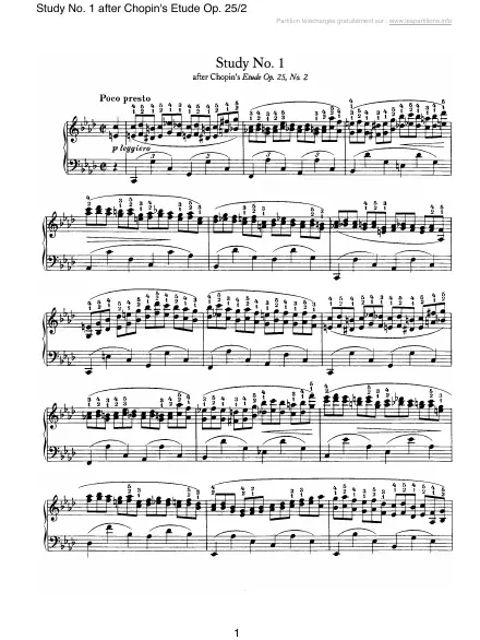 Première page de la partition Etude n°1 sur l'étude Op. 25/2 de Chopin