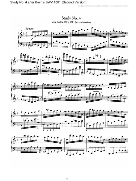 Première page de la partition Etude n°5 pour la main gauche sur la chaconne BWV 1016 de Bach