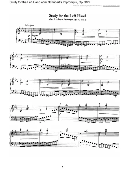 First page of Study for the Left Hand after Schubert's Impromptu, Op. 90/2 