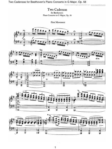 First page of Two Cadenzas for Beethoven's Piano Concerto in G Major, Op. 58