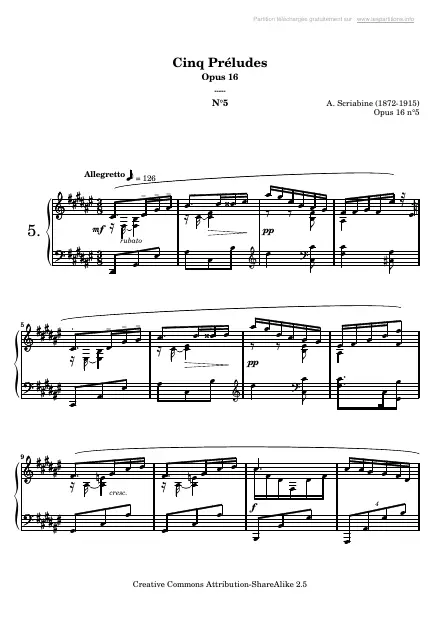 First page of Prelude in F-sharp major, Op. 16 No. 5