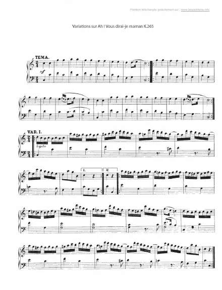 First page of Variations on Ah ! Vous dirai-je maman K.265