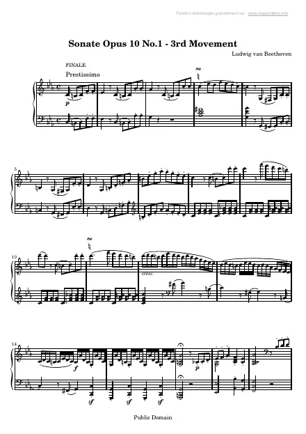 Première page de la partition Sonate Op.10 n°1 - 3e mouvement