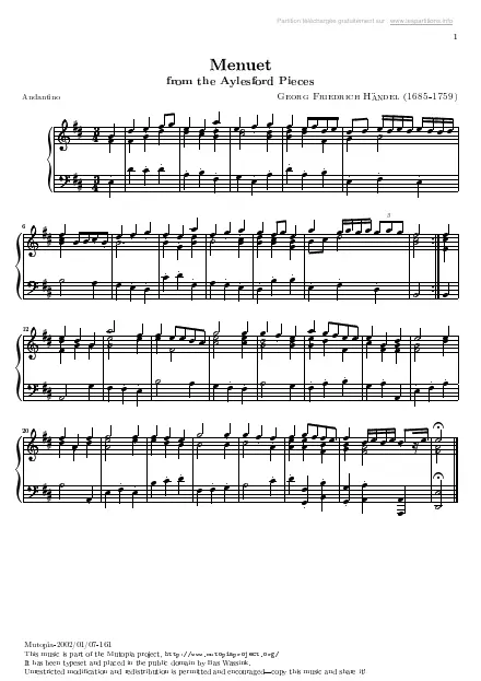 First page of Pièces d'Aylesford n°12 - Menuet