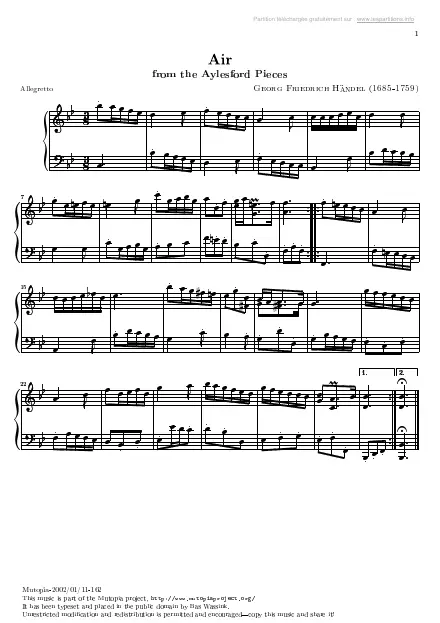 Première page de la partition Pièces d'Aylesford n°13 - Air