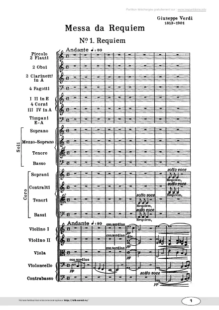 Première page de la partition Requiem 1. Requiem