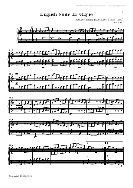 First page of English Suite No. 2 in A minor, BWV 807 — Gigue