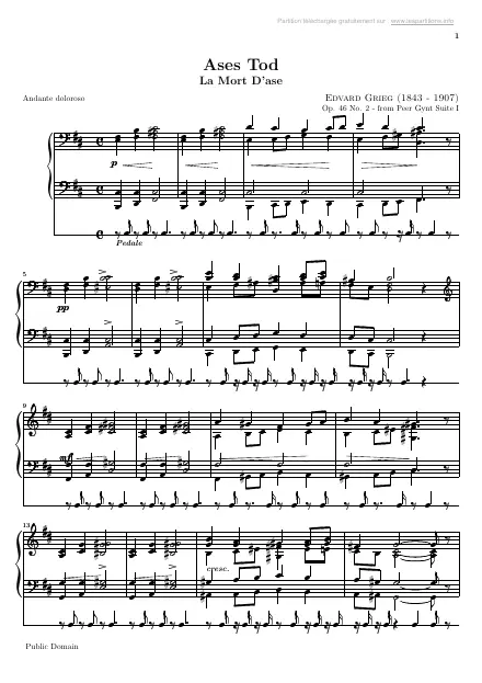 First page of La mort d'Ase pour piano