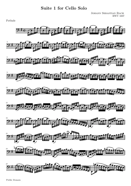 First page of Suite n°1 for Cello Solo in G major BWV1007