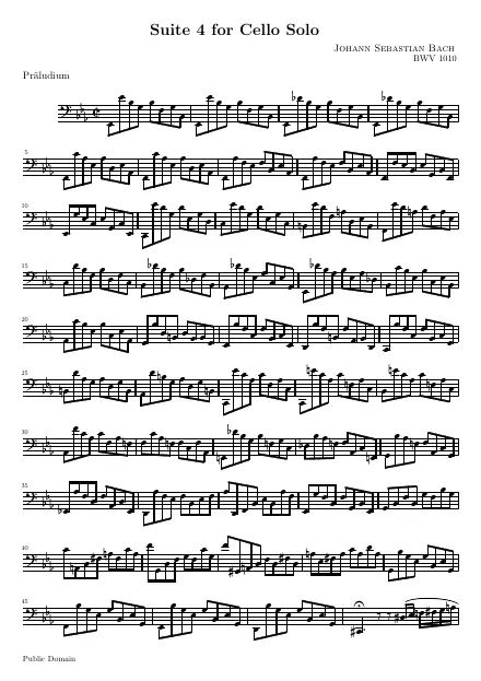 First page of Suite pour violoncelle n°4 en Mib majeur BWV1010