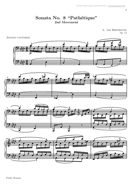 First page of Sonate n°08 Op. 13 - Pathétique - 2e mouvement