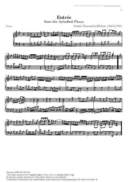 Première page de la partition Pièces d'Aylesford n°02 - Entrée