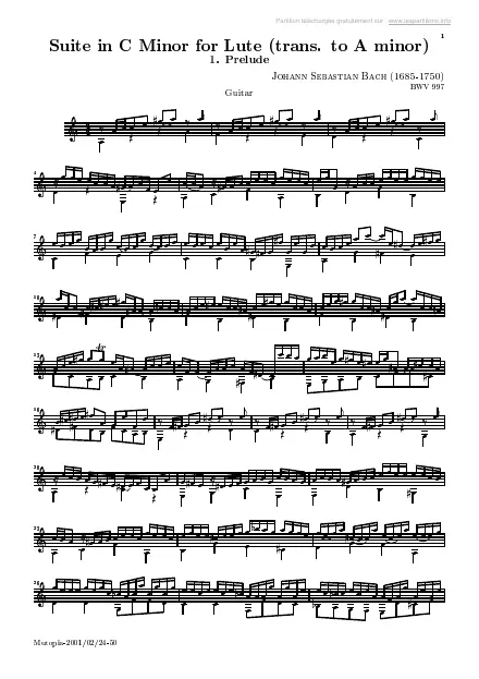 First page of Suite pour luth BWV 997 n°01 : prélude